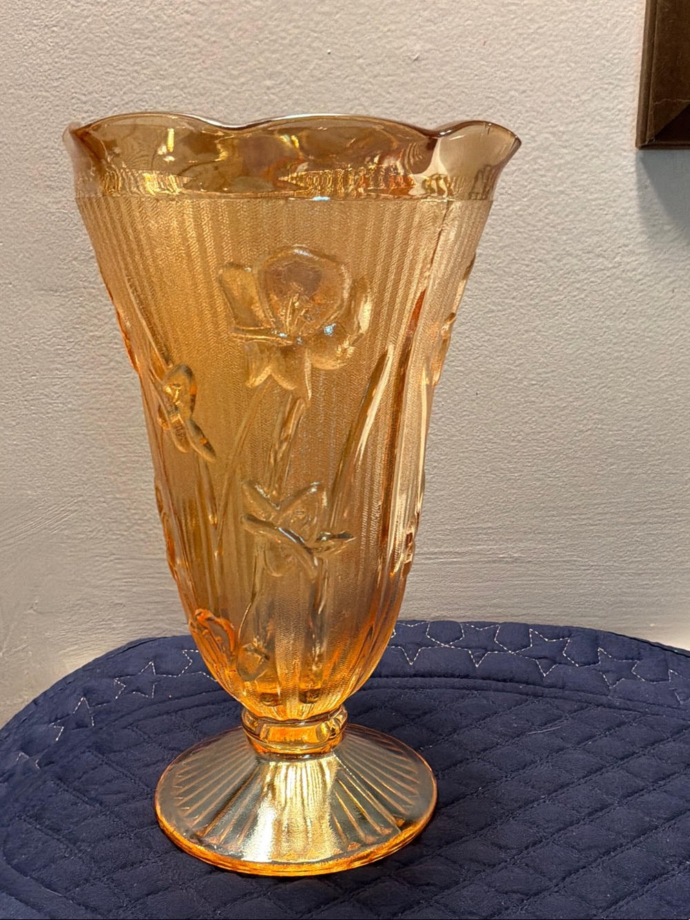 Amber Floral Glass Vase - Decorative Home Accent